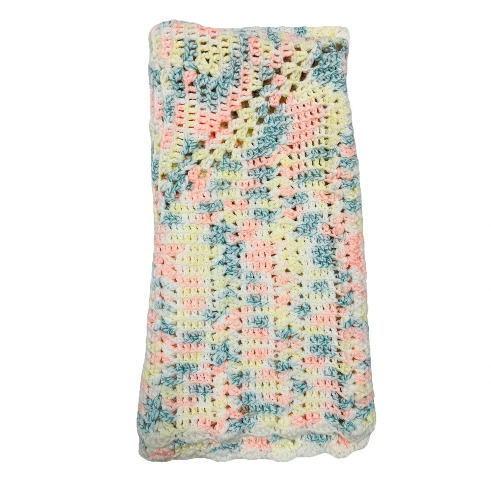 Crochet Afghan Baby Blanket Throw 45x40 Multi Crib Nap Nursery Handmade Swaddle